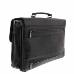 Plevier Morse Leren Aktentas 2-Vaks 15.6" Zwart -NL Rugzak Verkoopwinkel 853 1 zijkant achter morse
