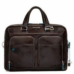 Piquadro Blue Square Portfolio Computer Briefcase 15" With IPad Mahogany