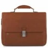 Piquadro Black Square Laptop 15"/ IPad 9.7" Expandable Briefcase CONNEQU Tobacco Leather